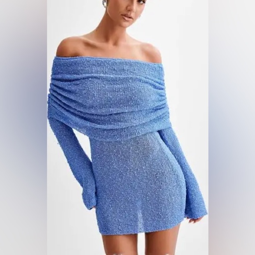 Off Shoulder Boucle Mini Dress - Periwinkle NWOT
